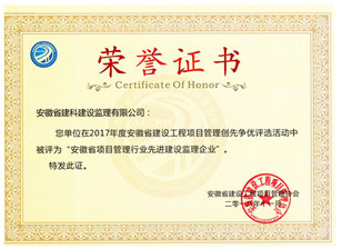 2017年安徽省項(xiàng)目管理行業(yè)先進(jìn)建設(shè)監(jiān)理企業(yè)