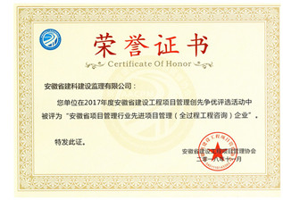 2017年安徽省項(xiàng)目管理行業(yè)先進(jìn)項(xiàng)目管理(全過程工程咨詢